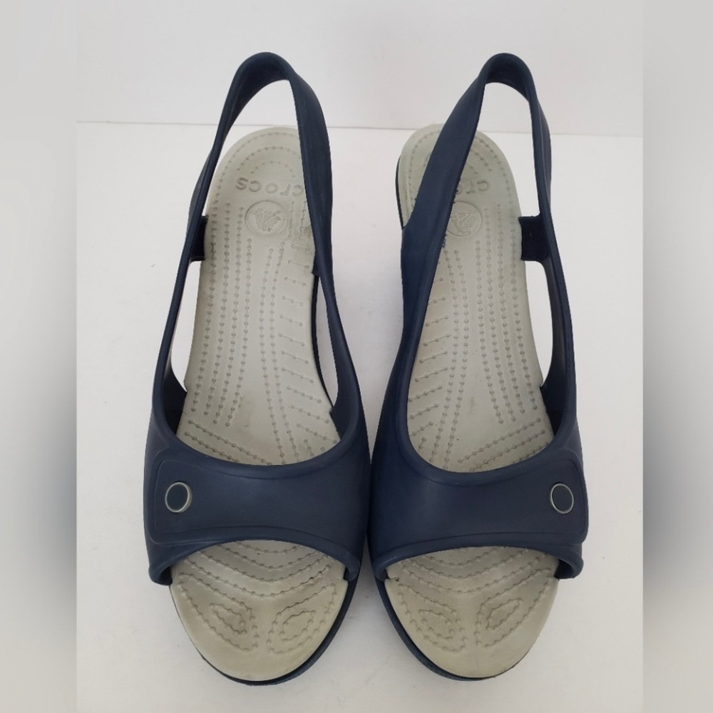 Crocs Havana Slingback Wedge Blue Sandals Womens Size 10